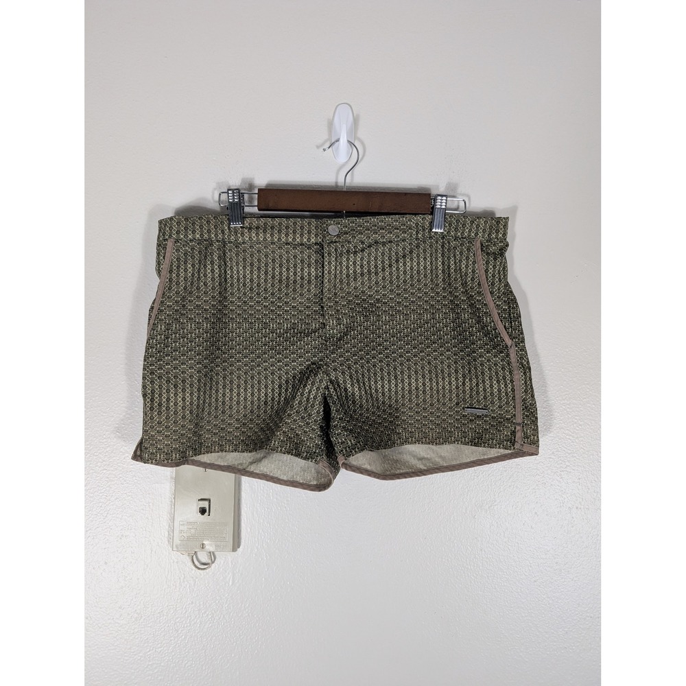 Parke & Ronen Mens 34 Swim Trunks Olive Green Honeycomb Geometric Shorts